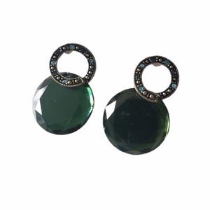 Unique Emerald Color Dangle Fancy Round Earrings Vintage